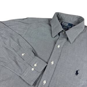 Ralph Lauren Cotton Andrew Long Sleeve Dress Shirt Grey Gingham 16.5-34/35 L‎